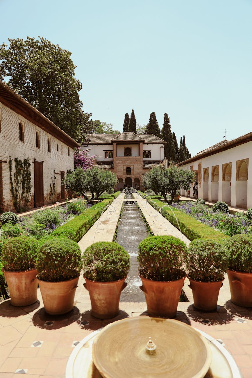 view of the patio at the generalife palace in granada andalusia spain